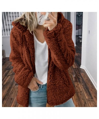 Womens Fleece Sherpa Jacket Winter Warm Fuzzy Jackets Hooded Zip up Jacket Color Block Teddy Outwear Coat with Pocket 04 Brow...