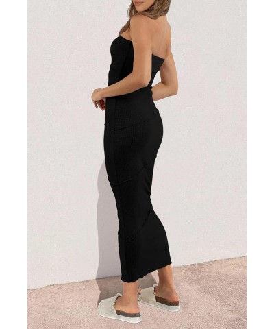 Women's Ribbed Maxi Bodycon Dress Summer Strapless Tube Y2K Party Club Long Dresses Black $22.50 Dresses