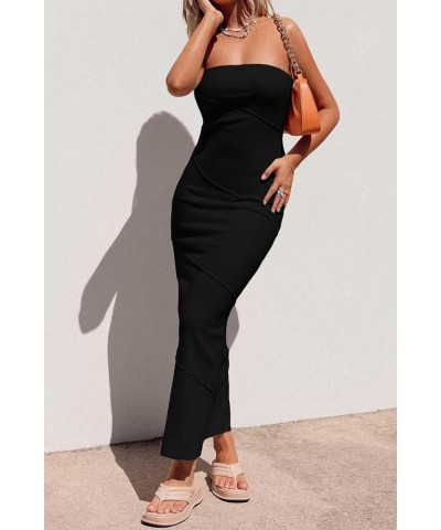 Women's Ribbed Maxi Bodycon Dress Summer Strapless Tube Y2K Party Club Long Dresses Black $22.50 Dresses