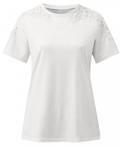 Women Lace Trim Spring Blouse Tops Sexy Casual Short Sleeve Tunic Shirts Cute Dressy Boho Trendy Ladies Clothes 2023 White 13...