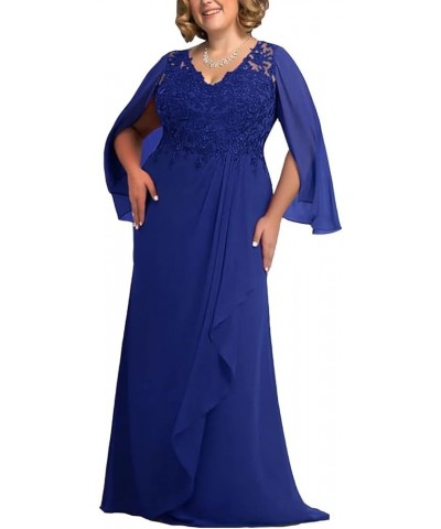 Plus Size Chiffon Mother of The Bride Dress for Wedding Guest Lace Appliques Formal Evening Dress LD0289 Royal Blue $23.10 Dr...