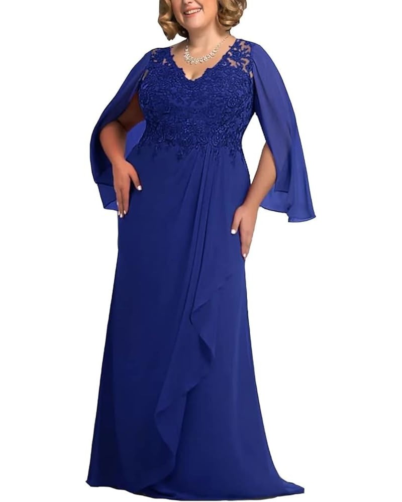 Plus Size Chiffon Mother of The Bride Dress for Wedding Guest Lace Appliques Formal Evening Dress LD0289 Royal Blue $23.10 Dr...