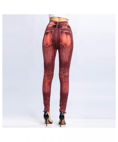 Womens Workout Leggings Women's Tights Workout Pants Women Womens Jean Look Leggings Slim High Waist Denim Printed Red $4.93 ...