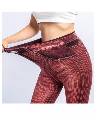 Womens Workout Leggings Women's Tights Workout Pants Women Womens Jean Look Leggings Slim High Waist Denim Printed Red $4.93 ...