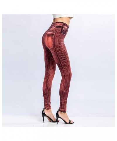 Womens Workout Leggings Women's Tights Workout Pants Women Womens Jean Look Leggings Slim High Waist Denim Printed Red $4.93 ...