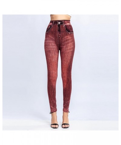 Womens Workout Leggings Women's Tights Workout Pants Women Womens Jean Look Leggings Slim High Waist Denim Printed Red $4.93 ...