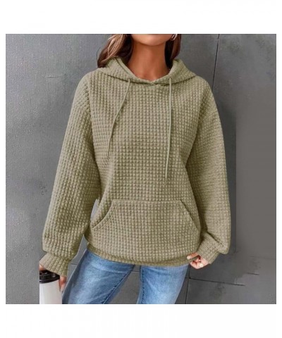 Waffle Hoodie Women Solid Color Casual Drawstring Pullover Sweatshirts Basic Sweatshirt with Pockets Fall Hooded 2023 Light G...