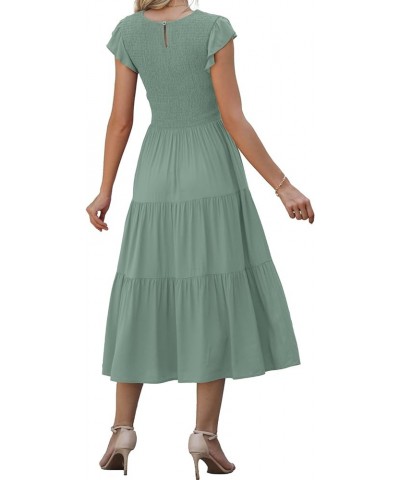 Women's Summer Dresses Casual Puffy Short Sleeve Round Neck Smocked Waist Tiered Midi Dress Wedding Guest Dresses Green $26.9...