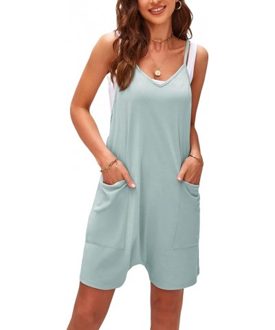 Women's Short Rompers Spaghetti Strap Sleeveless Jumpsuit Summer Overall with Pockets Light Blue $9.89 Overalls