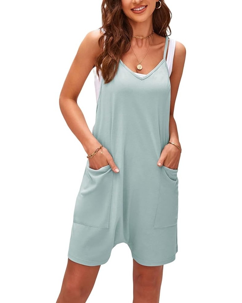 Women's Short Rompers Spaghetti Strap Sleeveless Jumpsuit Summer Overall with Pockets Light Blue $9.89 Overalls