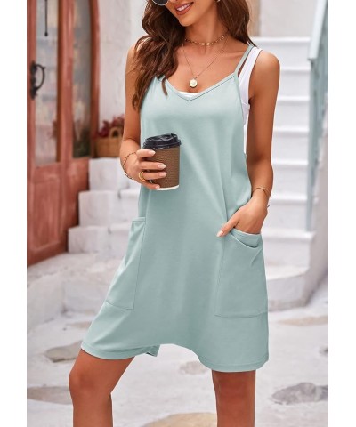 Women's Short Rompers Spaghetti Strap Sleeveless Jumpsuit Summer Overall with Pockets Light Blue $9.89 Overalls