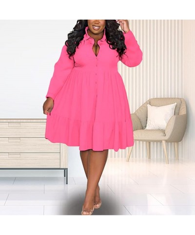 Plus Size Summer Dresses Fashion Single Breasted Lapels Short Sleeve A Line Dress Casual Summer Dresses for Women Rose Red7 $...