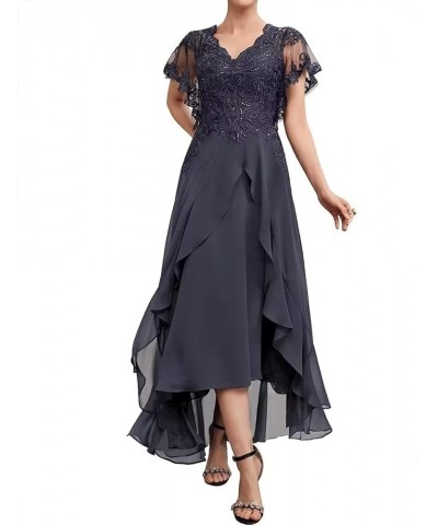 Tea Length Mother of The Bride Dresses for Wedding Ruffle Sleeves Formal Dresss Lace Wedding Dress Purple $36.00 Dresses