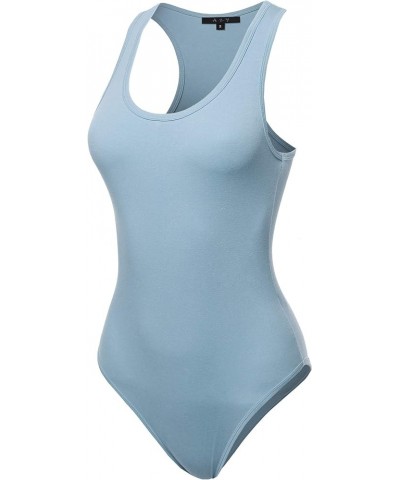 Women's Fashion Basic Premium Cotton Racerback Sleeveless Tank Body Suit Yawbsv0001 Ash Blue $11.59 Lingerie