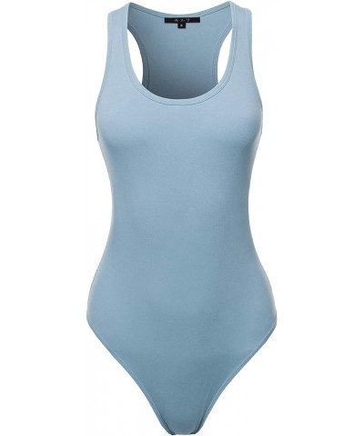 Women's Fashion Basic Premium Cotton Racerback Sleeveless Tank Body Suit Yawbsv0001 Ash Blue $11.59 Lingerie