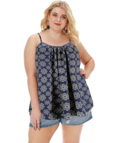 Plus Size Tank Tops for Women Camisoles Cami Dress Loose Fit Sleeveless Flowy Spaghetti Strap Summer F1 - Blue Boho Print $14...