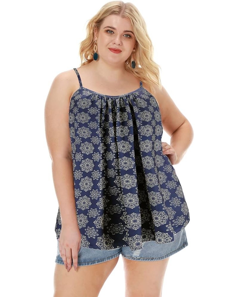 Plus Size Tank Tops for Women Camisoles Cami Dress Loose Fit Sleeveless Flowy Spaghetti Strap Summer F1 - Blue Boho Print $14...