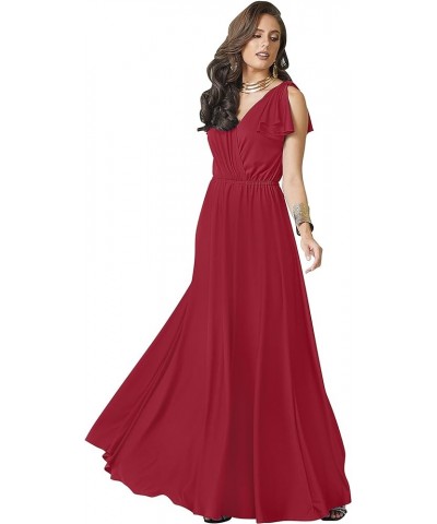 Womens Long V-Neck Ruffle Sleeveless Bridesmaid Prom Gown Maxi Dress Red $26.38 Dresses