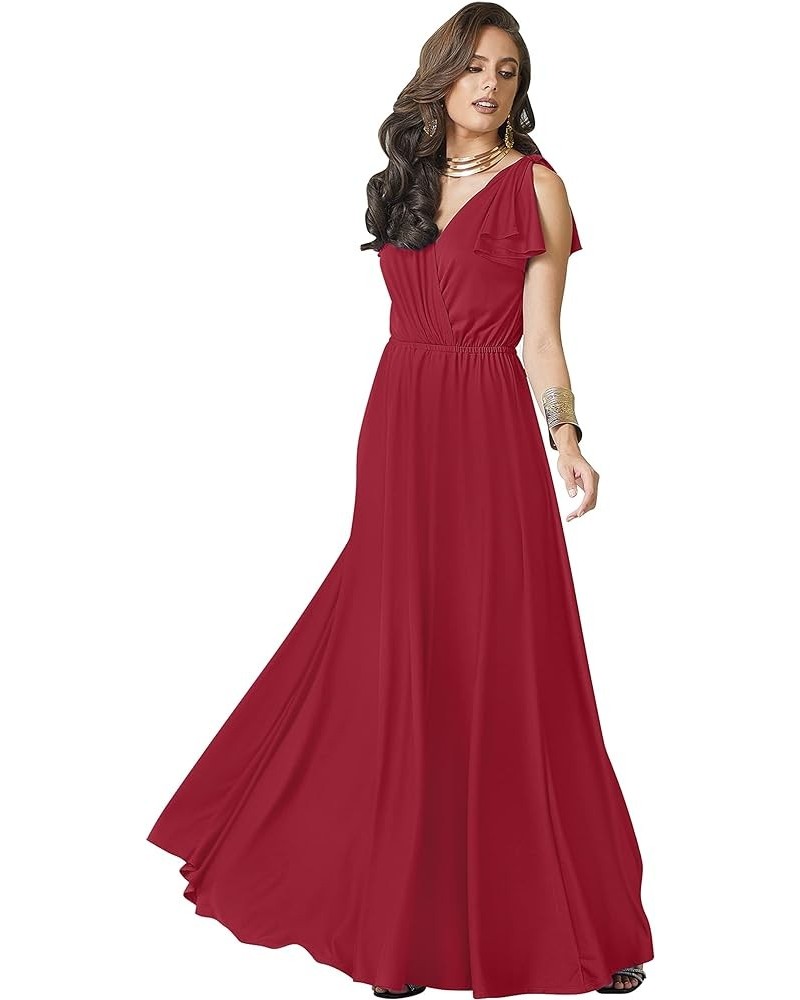 Womens Long V-Neck Ruffle Sleeveless Bridesmaid Prom Gown Maxi Dress Red $26.38 Dresses