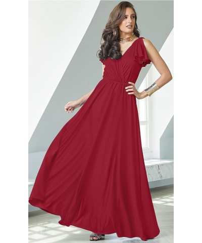 Womens Long V-Neck Ruffle Sleeveless Bridesmaid Prom Gown Maxi Dress Red $26.38 Dresses