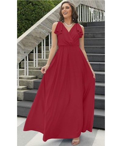 Womens Long V-Neck Ruffle Sleeveless Bridesmaid Prom Gown Maxi Dress Red $26.38 Dresses