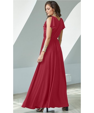 Womens Long V-Neck Ruffle Sleeveless Bridesmaid Prom Gown Maxi Dress Red $26.38 Dresses