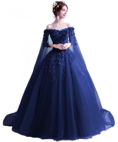 Women's Off The Shoulder Masquerade Puffy Prom Dress Long Ball Gowns Quinceanera Gothic Dress Sweet 16 Navy $46.00 Dresses