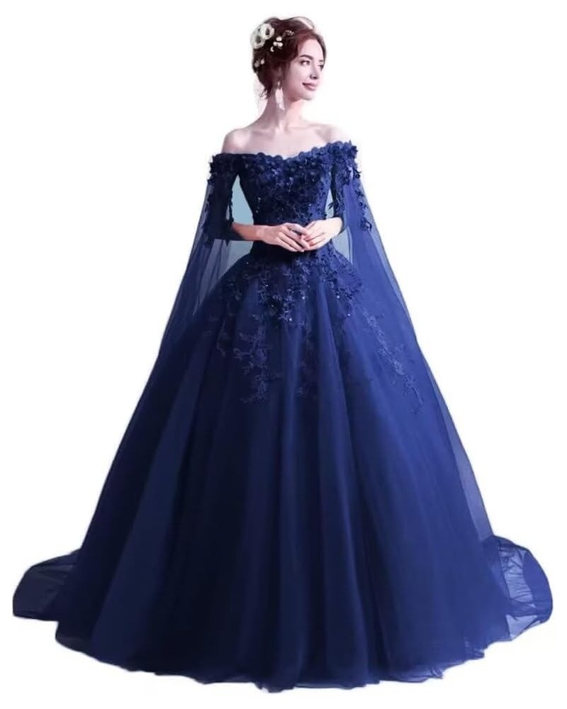 Women's Off The Shoulder Masquerade Puffy Prom Dress Long Ball Gowns Quinceanera Gothic Dress Sweet 16 Navy $46.00 Dresses