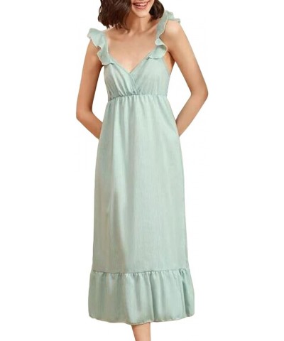 Women's Victorian Sleeveless Nightgown Vintage Nightdress Ruffle Maxi Lounge Dress Green $11.25 Sleep & Lounge