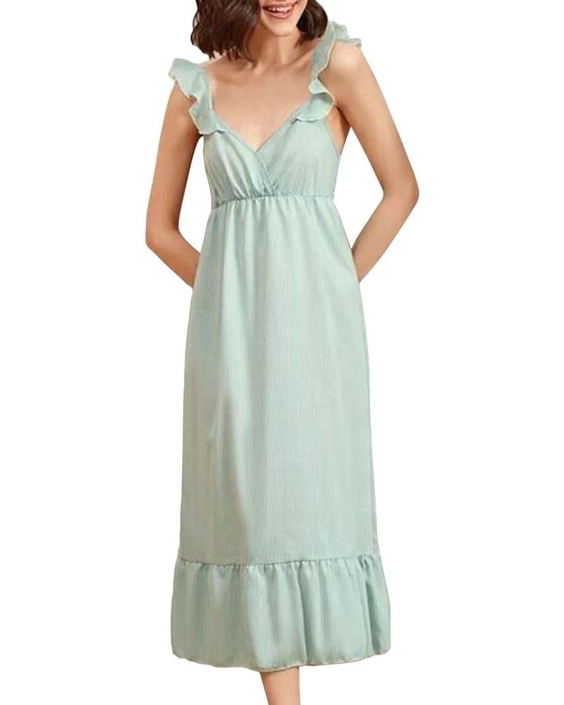 Women's Victorian Sleeveless Nightgown Vintage Nightdress Ruffle Maxi Lounge Dress Green $11.25 Sleep & Lounge