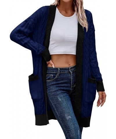 Women's 2024 Fall Cable Knit Cardigan Sweaters Casual Long Sleeve Open Front Loose Outerwear Coats Royal Blue $13.64 Sweaters