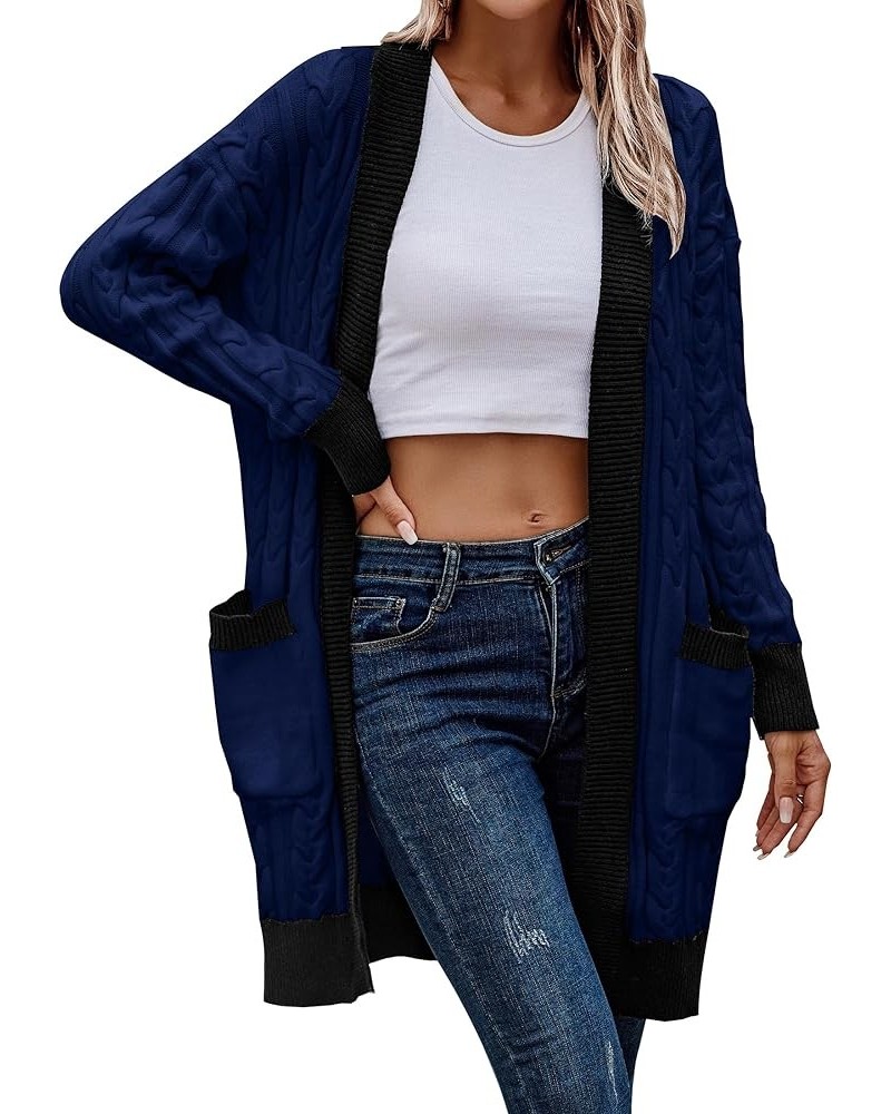 Women's 2024 Fall Cable Knit Cardigan Sweaters Casual Long Sleeve Open Front Loose Outerwear Coats Royal Blue $13.64 Sweaters