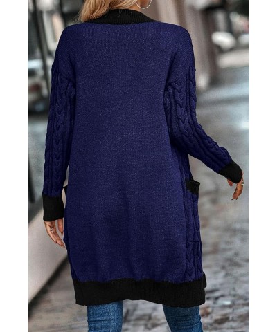 Women's 2024 Fall Cable Knit Cardigan Sweaters Casual Long Sleeve Open Front Loose Outerwear Coats Royal Blue $13.64 Sweaters