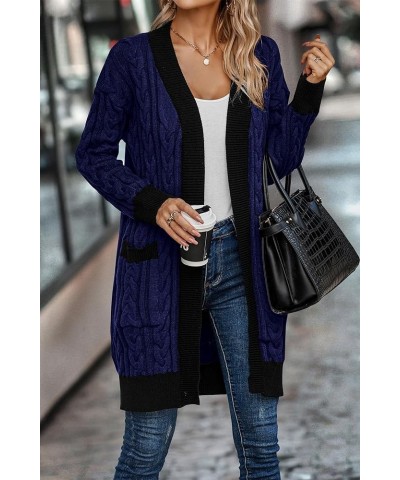 Women's 2024 Fall Cable Knit Cardigan Sweaters Casual Long Sleeve Open Front Loose Outerwear Coats Royal Blue $13.64 Sweaters