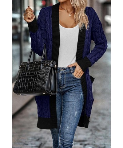 Women's 2024 Fall Cable Knit Cardigan Sweaters Casual Long Sleeve Open Front Loose Outerwear Coats Royal Blue $13.64 Sweaters