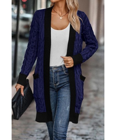 Women's 2024 Fall Cable Knit Cardigan Sweaters Casual Long Sleeve Open Front Loose Outerwear Coats Royal Blue $13.64 Sweaters