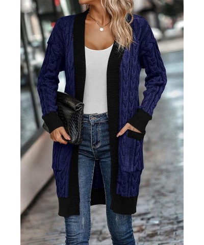 Women's 2024 Fall Cable Knit Cardigan Sweaters Casual Long Sleeve Open Front Loose Outerwear Coats Royal Blue $13.64 Sweaters