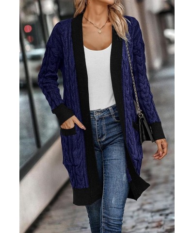 Women's 2024 Fall Cable Knit Cardigan Sweaters Casual Long Sleeve Open Front Loose Outerwear Coats Royal Blue $13.64 Sweaters