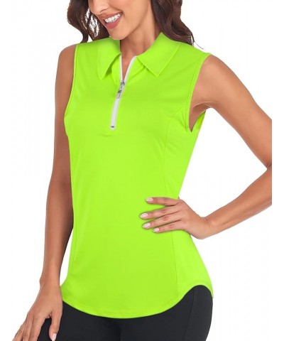 Womens Sleeveless Golf Polo Shirts Zip Up Sun Protection Work Out Tank Tops Lightweight Fast Dry for Tennis, Casual 4-neon Gr...