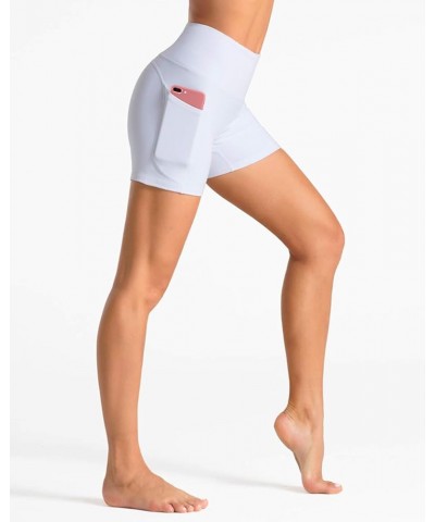 High Waist Yoga Shorts for Women with 2 Side Pockets Tummy Control Running Home Workout Shorts White $10.80 Activewear