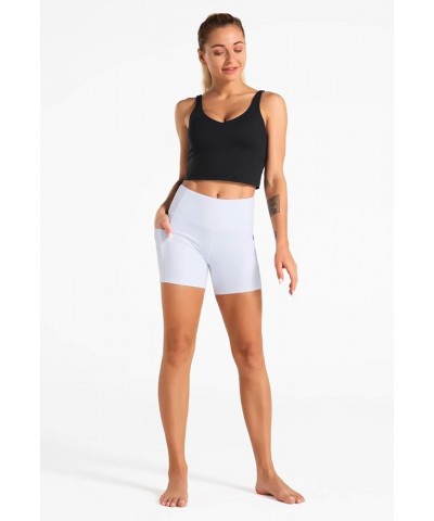 High Waist Yoga Shorts for Women with 2 Side Pockets Tummy Control Running Home Workout Shorts White $10.80 Activewear