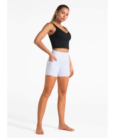 High Waist Yoga Shorts for Women with 2 Side Pockets Tummy Control Running Home Workout Shorts White $10.80 Activewear