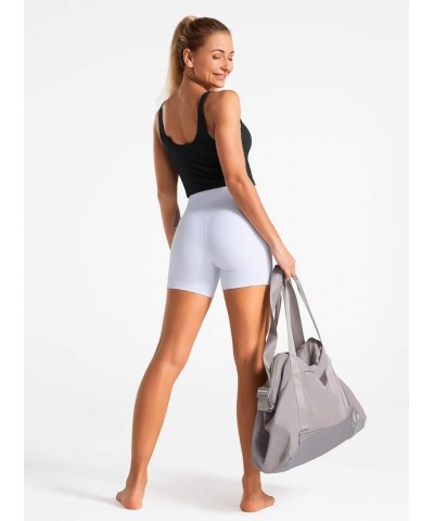 High Waist Yoga Shorts for Women with 2 Side Pockets Tummy Control Running Home Workout Shorts White $10.80 Activewear