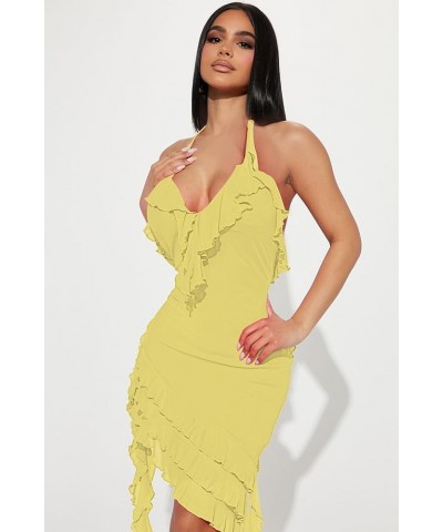 Summer Sexy Dresses for Women Sheer Mesh Bodycon Sleeveless V-Neck Short Party Dress Elegant Backless Ruffle Club A Yellow $2...