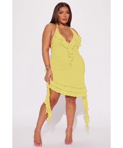 Summer Sexy Dresses for Women Sheer Mesh Bodycon Sleeveless V-Neck Short Party Dress Elegant Backless Ruffle Club A Yellow $2...