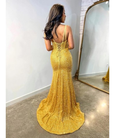 Sparkly Prom Dress for Women Sequin Mermaid Spaghetti Straps Long Formal Evening Dresses with Slit Burgundy $31.19 Dresses