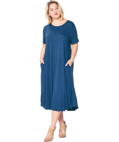 Modern Kiwi® Women's Plus Size Short Sleeve Flowy A-Line Pocket Midi Maxi Dress (1X-5X) Made in USA Teal $16.66 Dresses