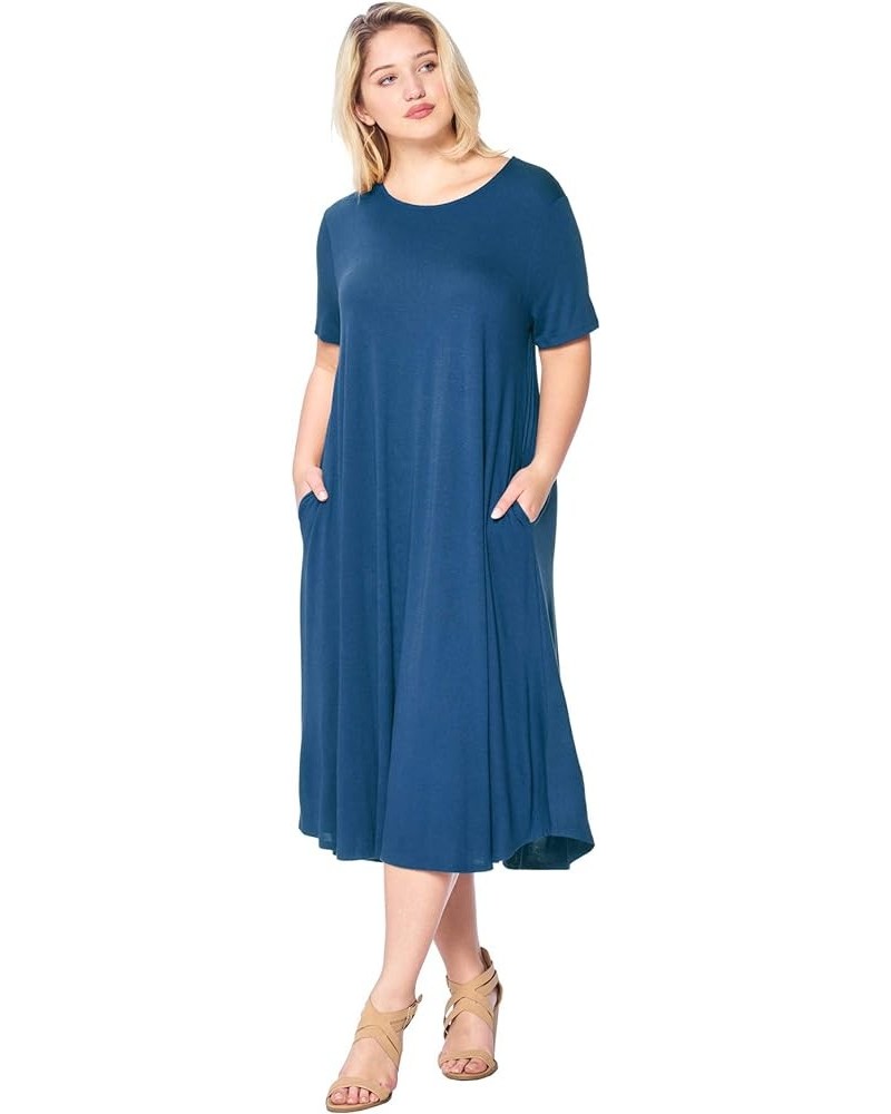 Modern Kiwi® Women's Plus Size Short Sleeve Flowy A-Line Pocket Midi Maxi Dress (1X-5X) Made in USA Teal $16.66 Dresses