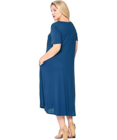 Modern Kiwi® Women's Plus Size Short Sleeve Flowy A-Line Pocket Midi Maxi Dress (1X-5X) Made in USA Teal $16.66 Dresses