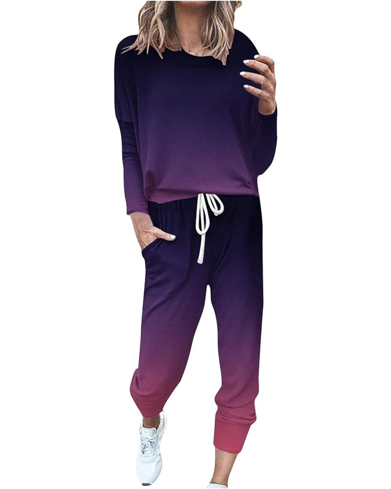 Jogger Sets for Women 2 Piece,Casual Lounge Sets Sweatsuits Long Sleeve Crewneck Pullover Tops and Pants Tracksuit A004█purpl...